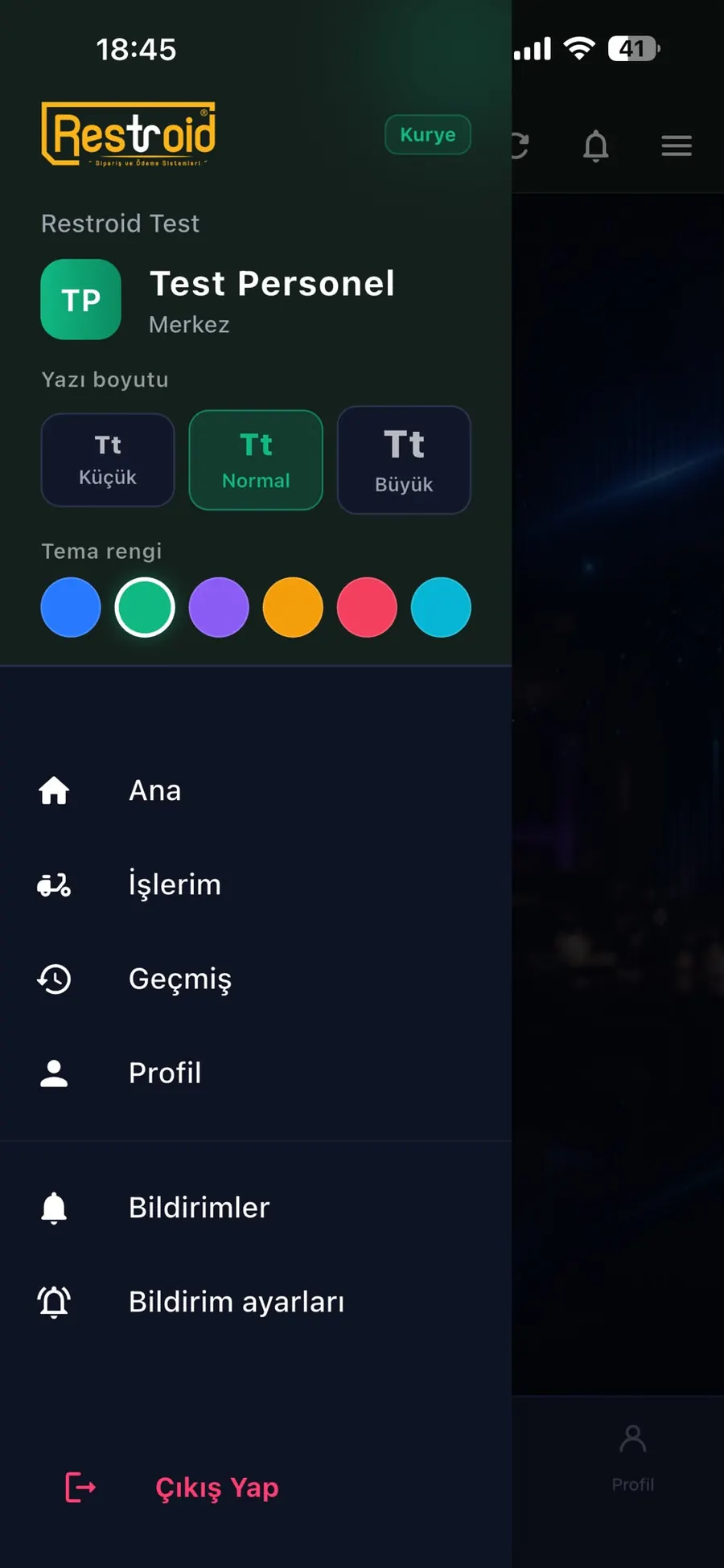 Kurye menüsü: İşlerim ve geçmiş